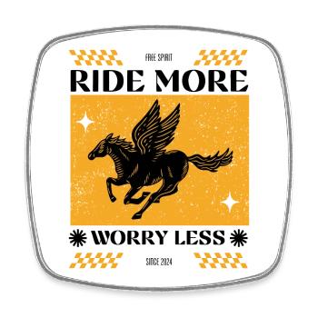 Ride More Worry Less – Pegasus Retro Look - Viereckiger Kühlschrankmagnet - Weiß - Vorne