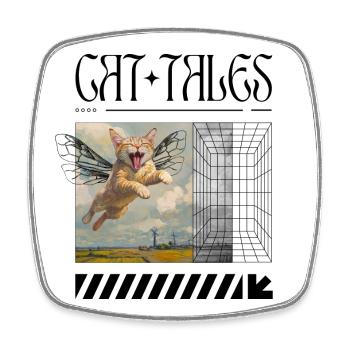 Chat volant surréaliste – Motif de chat magique - Magnet carré - blanc - Devant