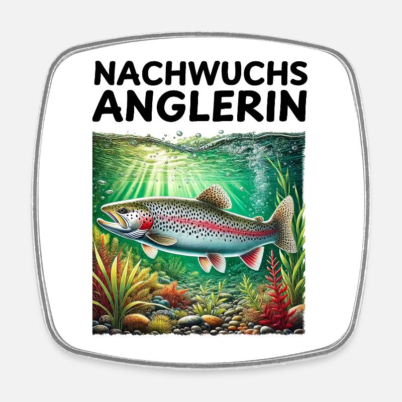 Young Angler Trout Gift Angler Birth - Square fridge magnet - white