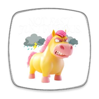 Not Fast, Just Furious – Angry Unicorn - Square fridge magnet - white - Front