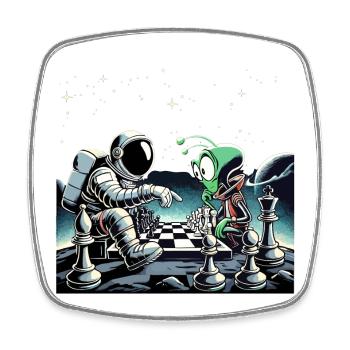 Astronaute Alien Jeu d'échecs Univers Cadeau - Magnet carré - blanc - Devant
