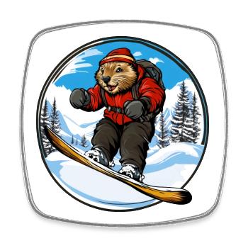 Biber Snowboard - Viereckiger Kühlschrankmagnet - Weiß - Vorne