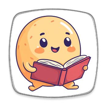 Glückliche Kartoffel beim Lesen eines Buches - Entzückendes Design - Viereckiger Kühlschrankmagnet - Weiß - Vorne