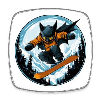 Chauve-souris Snowboarder - Magnet carré - blanc - Devant