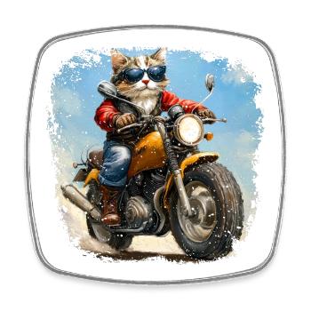 Chats Motards / Moto Chat - Magnet carré - blanc - Devant