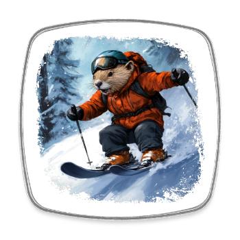 Biber Ski - Viereckiger Kühlschrankmagnet - Weiß - Vorne