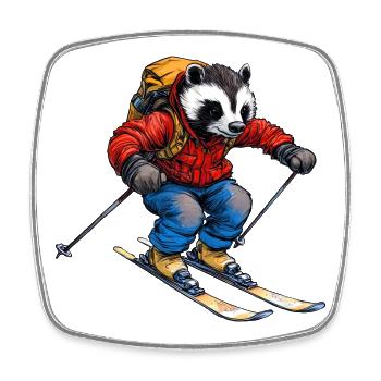 Skifahrer Dachs - Viereckiger Kühlschrankmagnet - Weiß - Vorne