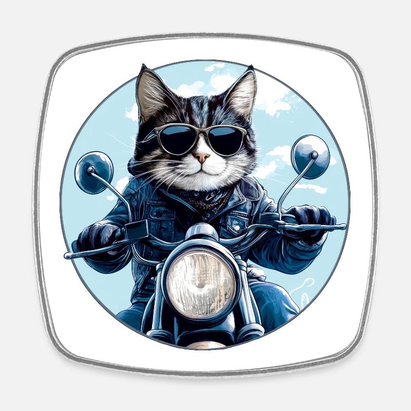 Motard Cat - Magnet carré - blanc