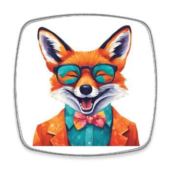 Lebendiger Fuchs in stilvoller Kleidung - Viereckiger Kühlschrankmagnet - Weiß - Vorne