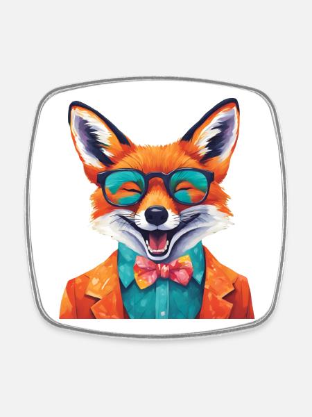 Renard vibrant dans une tenue élégante - Magnet carré - blanc