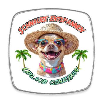 Schnauze entspannen – Urlaub mit Chihuahua - Viereckiger Kühlschrankmagnet - Weiß - Vorne