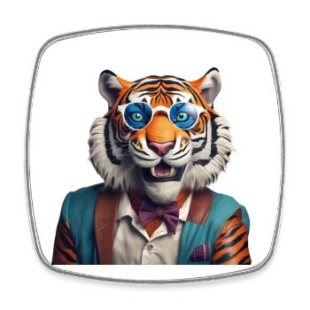 Tigre sophistiqué avec lunettes de soleil bleues - Magnet carré - blanc - Devant