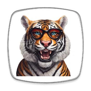 Intelligent Tiger with Glasses Design - Square fridge magnet - white - Front
