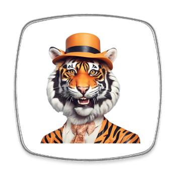 Victorian Tiger with Bowler Hat - Square fridge magnet - white - Front