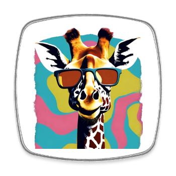 Cool Retro Giraffe Portrait with Sunglasses - Square fridge magnet - white - Front