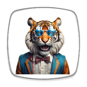 Tigre vibrant avec lunettes et costume rétro - Magnet carré - blanc - Devant