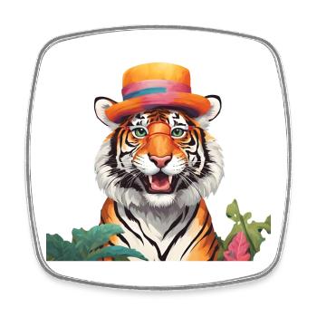 Whimsical Tiger with Sun Hat - Square fridge magnet - white - Front