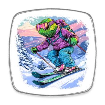 Chamäleone Ski / Skifahrer Chamäleon - Viereckiger Kühlschrankmagnet - Weiß - Vorne