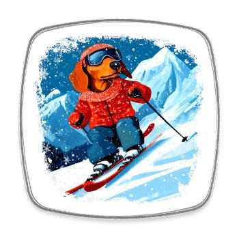 Dackel Ski - Viereckiger Kühlschrankmagnet - Weiß - Vorne