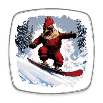 Huhn Snowboard - Viereckiger Kühlschrankmagnet - Weiß - Vorne
