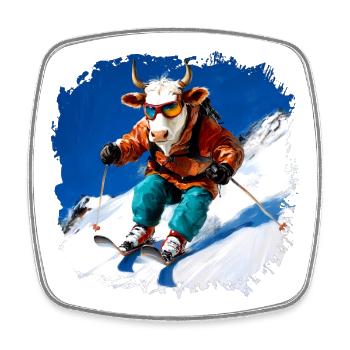 Kühe Ski - Viereckiger Kühlschrankmagnet - Weiß - Vorne