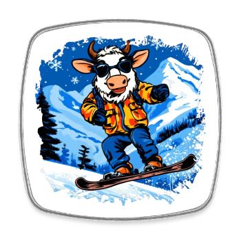 Vaches Snowboard / Vache Snowboardeuse - Magnet carré - blanc - Devant