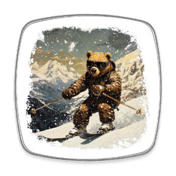 Bären Ski - Viereckiger Kühlschrankmagnet - Weiß - Vorne