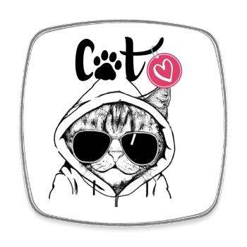 Chat à capuche avec des lunettes de soleil - Magnet carré - blanc - Devant