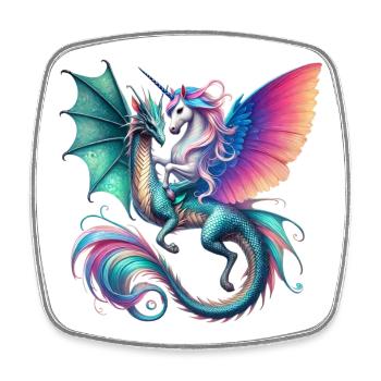 Regenbogen Drachen EInhorn Fusion - Viereckiger Kühlschrankmagnet - Weiß - Vorne