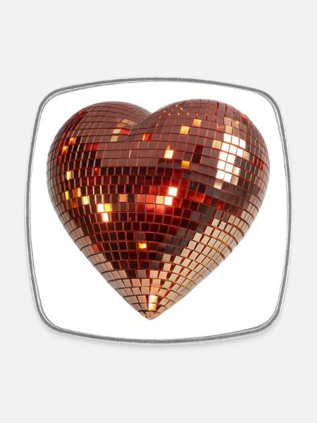 Heart of Disco, Disco Ball in the Shape of a Heart - Square fridge magnet - white