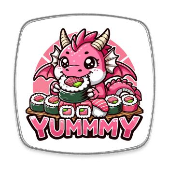 Drache Maki Sushi Yummy Kawaii Geschenk - Viereckiger Kühlschrankmagnet - Weiß - Vorne