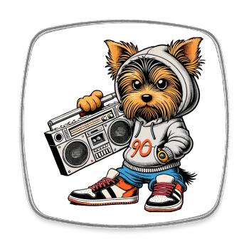 Ein cooler Yorkie Yorkshire Terrier mit einem 90er - Viereckiger Kühlschrankmagnet - Weiß - Vorne