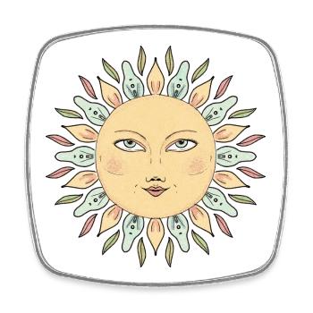 Sonnengesicht Mandala Stil - Viereckiger Kühlschrankmagnet - Weiß - Vorne