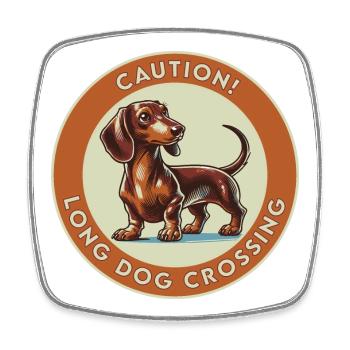 Caution! Long Dog Crossing - Viereckiger Kühlschrankmagnet - Weiß - Vorne