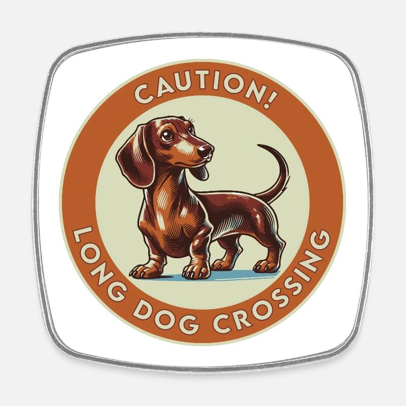 Caution! Long Dog Crossing - Square fridge magnet - white