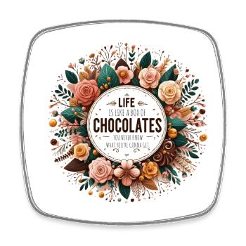 La vie est comme une boîte de chocolats On ne sait jamais quoi - Magnet carré - blanc - Devant