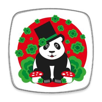 Panda Glücksbringer mit Kleeblätter. - Viereckiger Kühlschrankmagnet - Weiß - Vorne