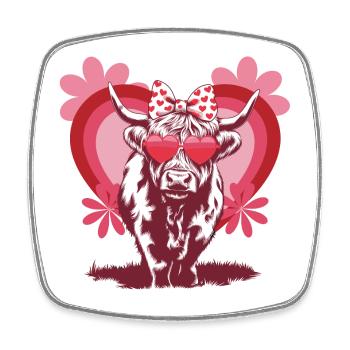 Vache des Highlands amoureuse - Conception mignonne de la Saint-Valentin - Magnet carré - blanc - Devant