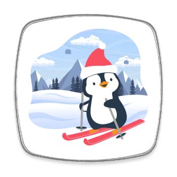 Little penguin skiing - Square fridge magnet - white - Front