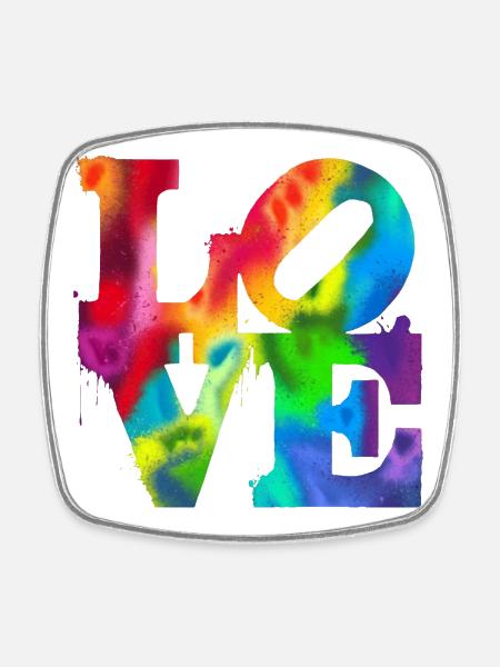 Rainbow Graffiti LOVE Burst - Square fridge magnet - white