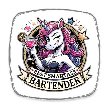 Barman Barmaid Licorne Cadeau drôle - Magnet carré - blanc - Devant