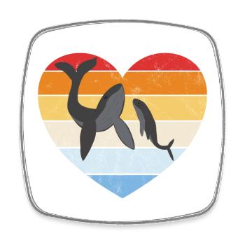 Humpback whale with baby retro heart - Square fridge magnet - white - Front
