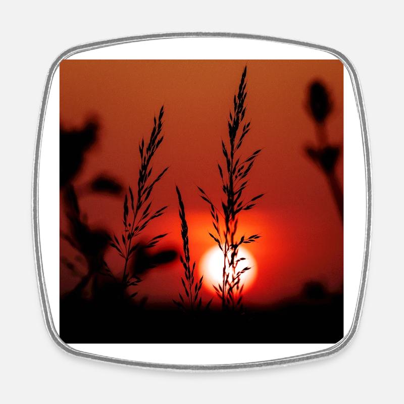 Silhouette of Grasses at Sunset - Square fridge magnet - white