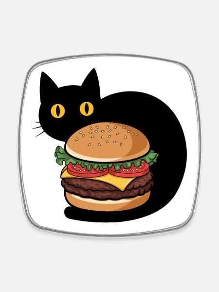 Burger Chat - Magnet carré - blanc