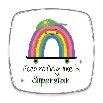 Keep Rolling Like a Superstar - Regenbogen Skate - Viereckiger Kühlschrankmagnet - Weiß - Vorne