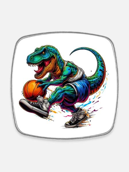 SSW34 Dino with Basketball - Square fridge magnet - white
