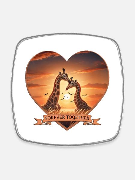 Forever Together: Heart Design with Giraffes - Square fridge magnet - white