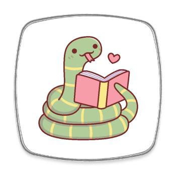 Serpent mignon blotti avec un livre Aime lire - Magnet carré - blanc - Devant