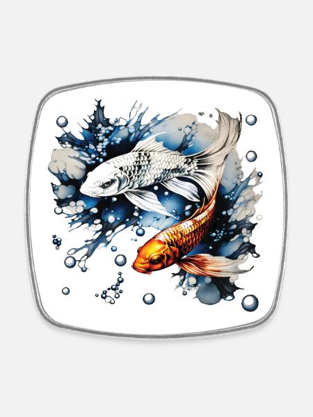 Koifishes and bubbles - Square fridge magnet - white