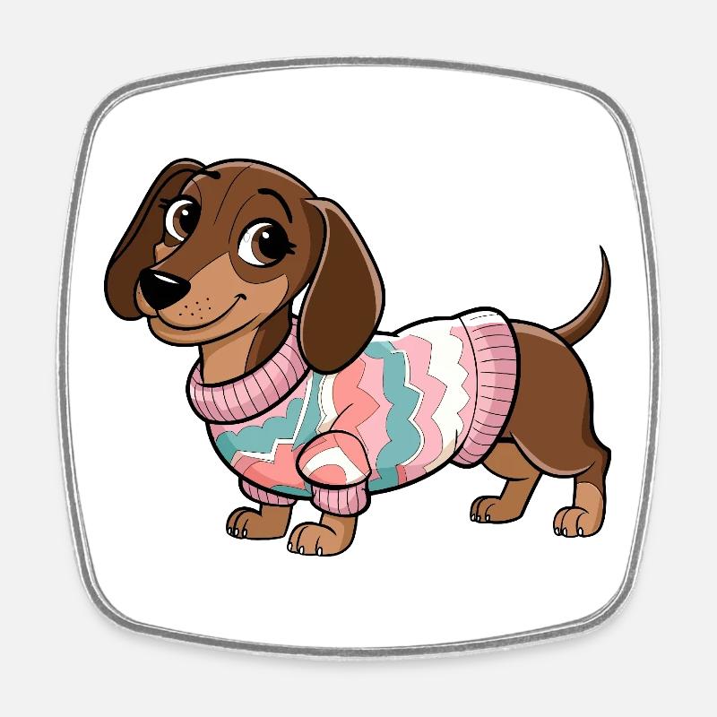 Cozy Sweater Dachshund - Square fridge magnet - white